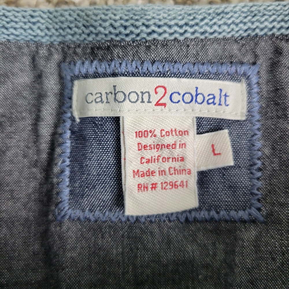 Carbon 2 Cobalt Mens Large Blue Ribbed Henley Long Sleeve Heavy - Picture 4 of 5